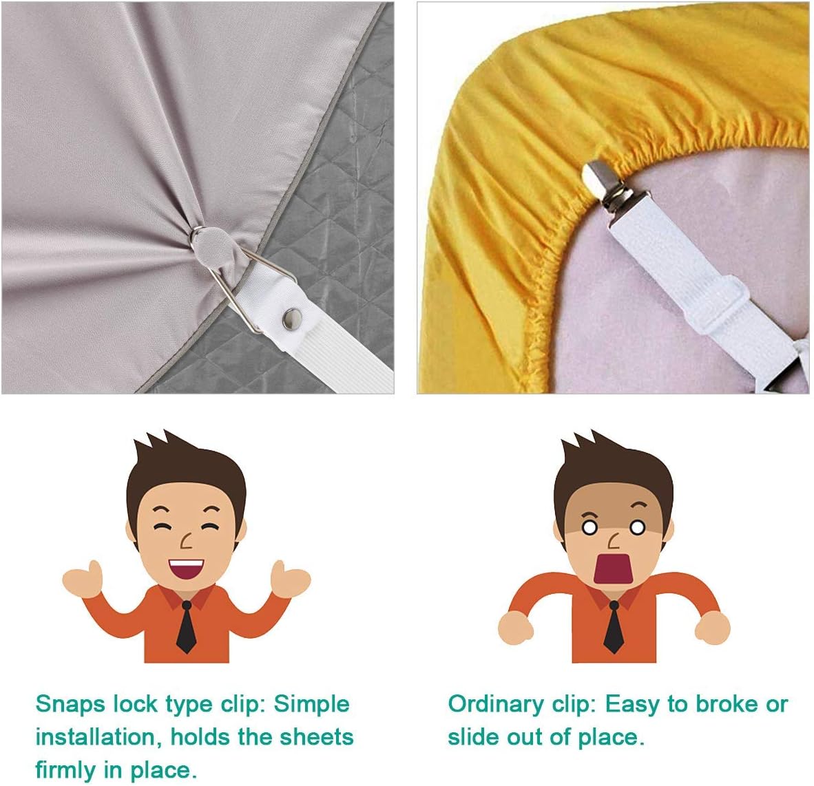 Bed Sheet Holder Straps- Adjustable Fitted Sheet Clips Bed Sheet Fastener Suspenders Elastic Gripper Holder Used for Bed Sheets,Mattress Covers, Sofa Cushion(Set of 4): Home & Kitchen