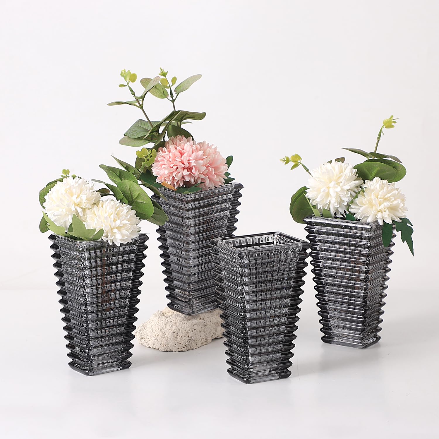Photo 1 of MCMCNCUIU Crystal Vases Set of 4, Black Glass Vases, Crystal Vase for Centerpieces, Modern Flower Vase for Living Room, Bedroom, Kitchen, Dining Table, Shelf, Wedding, 6 Inches