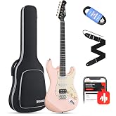 Donner DST-200 Full-size Beginner Electric Guitar with HSS Coil Split, Pink | Stylish Solid Body with Gig Bag, Strap &amp; Online Lesson for Starters to Pros, Tremolo Bridge, Designer Series