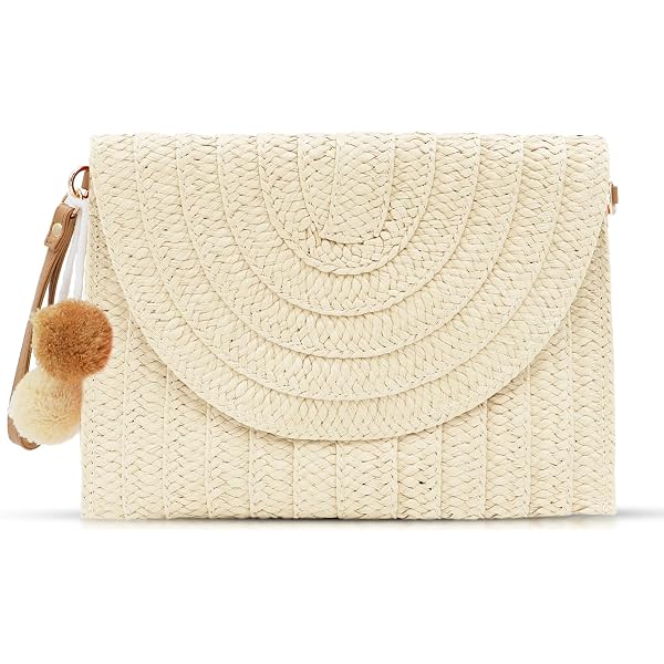Sac Bandoulière Femme En Paille Naturelle Avec Plumes - Pochette De Plage Boho, Fabriqué En Espagne