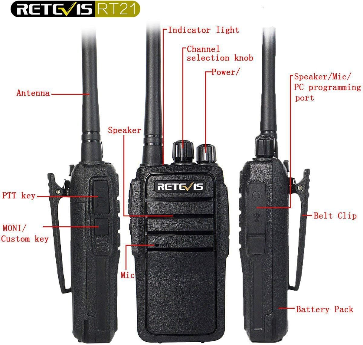 Retevis RT21 Walkie Talkies, Professional Two Way Radios with Clear Audio 1200mAh Battery - Image 3