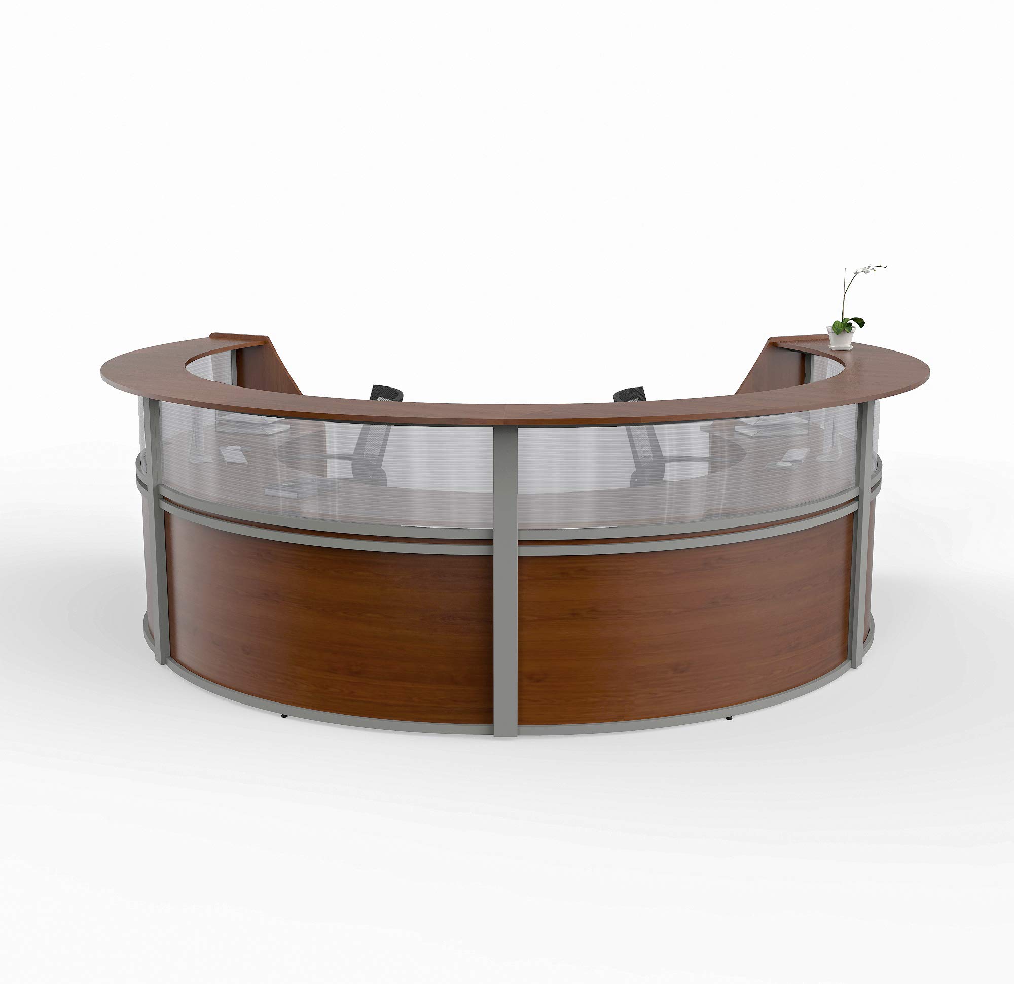 Linea Italia Curved Office Clear Easy to Assembly 4 Panel Reception Desk Counter for Lobby, Salon, 1