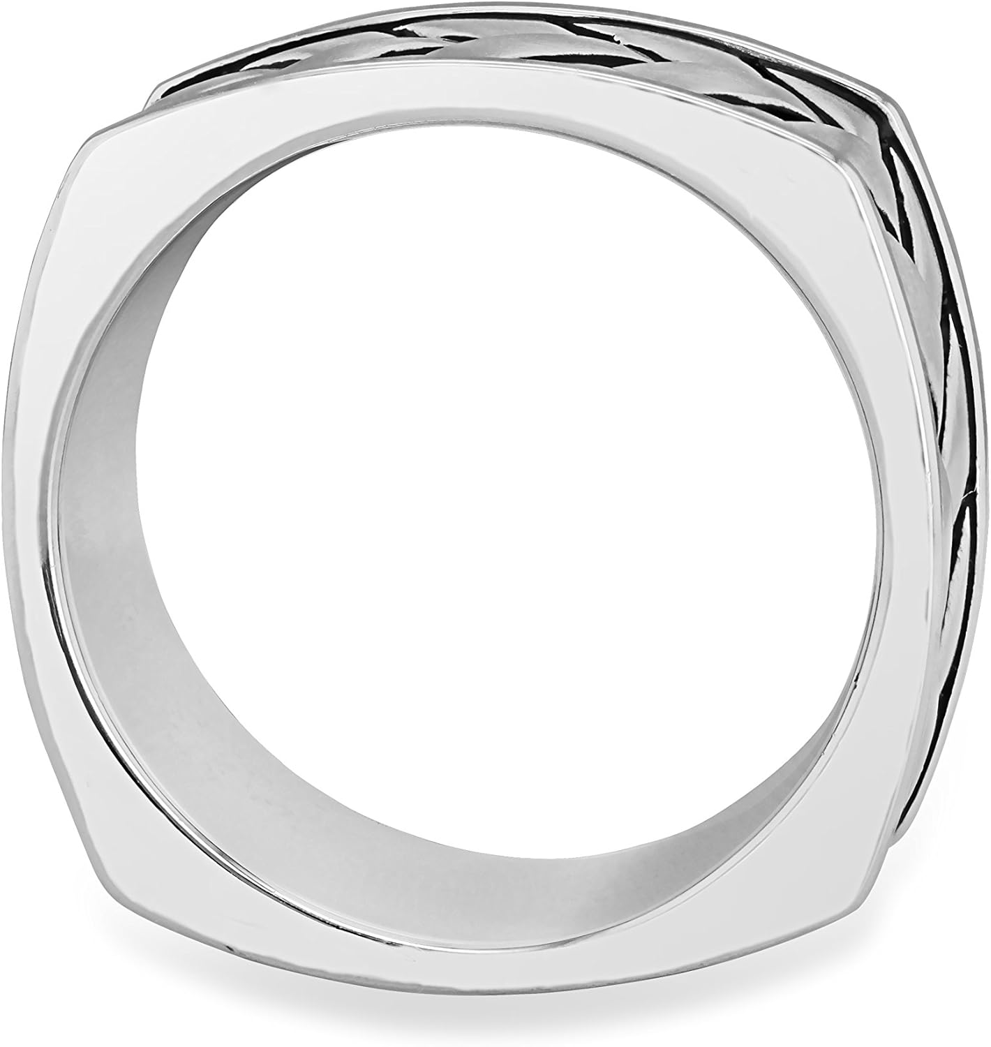 HOXTON LONDON Men's Sterling Silver Rhodium Plated Herringbone Square Ring - Size V - Image 4