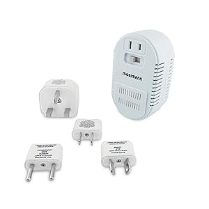 Mobimann 25W/1875W Dual Wattage Universal World Travel Adapter and Voltage Converter - 220V to 110V Transformer for Hair Dryer Cell Phone - with 4 Adapter US/AU/UK/EU2.5A Plugs Included