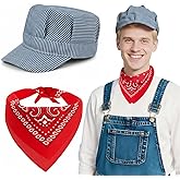 Geyoga 1 Set Halloween Train Conductor Costume Kit with Conductor Hat and Red Paisley Bandana for Dress Up Cosplay Birthday Party