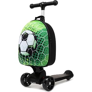 MYHSBYO Kids Suitcase Scooter Ride On Luggage Set for Boys Foldable & Lightweight Carry Scooter Luggage for Ages 5-12 Green F