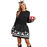 SunnyMelody Womens Christmas Sweater Crew Neck Dress Reindeer Snowflake 2025 Cable Knit Long Sleeve Sweater Dresses