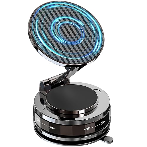 NZKEEYZI Phone Holders for Your Car, Compatible with MagSafe, Ultra Vacuum Suction Cup Mount, 360° Rotation, Car Phone Holder Compatible with All Models, Carbon Fiber Coffee
