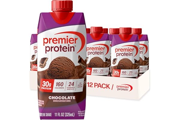 Premier Protein Shake, Chocolate, 30g Protein, No Added Sugar, 24 Vitamins & Minerals to Support Immune Health, Gluten-Free, 11 fl oz, 12 Pack