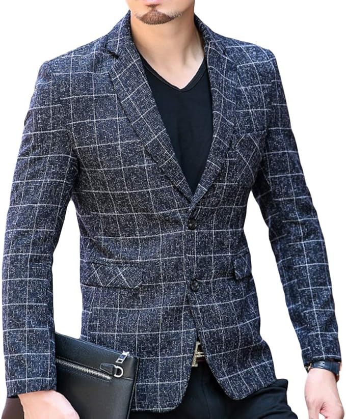 Amazon Co Jp Yunclos メンズ スーツジャケット ビジネスジャケット チェック 二つボタン ビジネスマン カジュアルスーツ ゆったり 3色 上質 定番 大人っぽい 服 ファッション小物