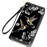 FQTBCEARI Hummingbird Flower Print Women Large Capacity Wallet PU Leather Zipper Clutch Purse for Smart Phone/Card/Coin/Cash