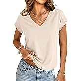 UNCLECAT Womens Crop Tops V Neck Cap Sleeve T Shirts Summer Basic Loose Fit Short Sleeves Tee Cute Trendy Clothes