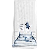 DNEULYR Lake House Kitchen Towels, Gifts for Lake Lovers Decorative Hand Towels for Bathroom, Funny Lakeside Dog Coastal Beach Dish Tea Towels for Kitchen Decor, 16x24 Inch