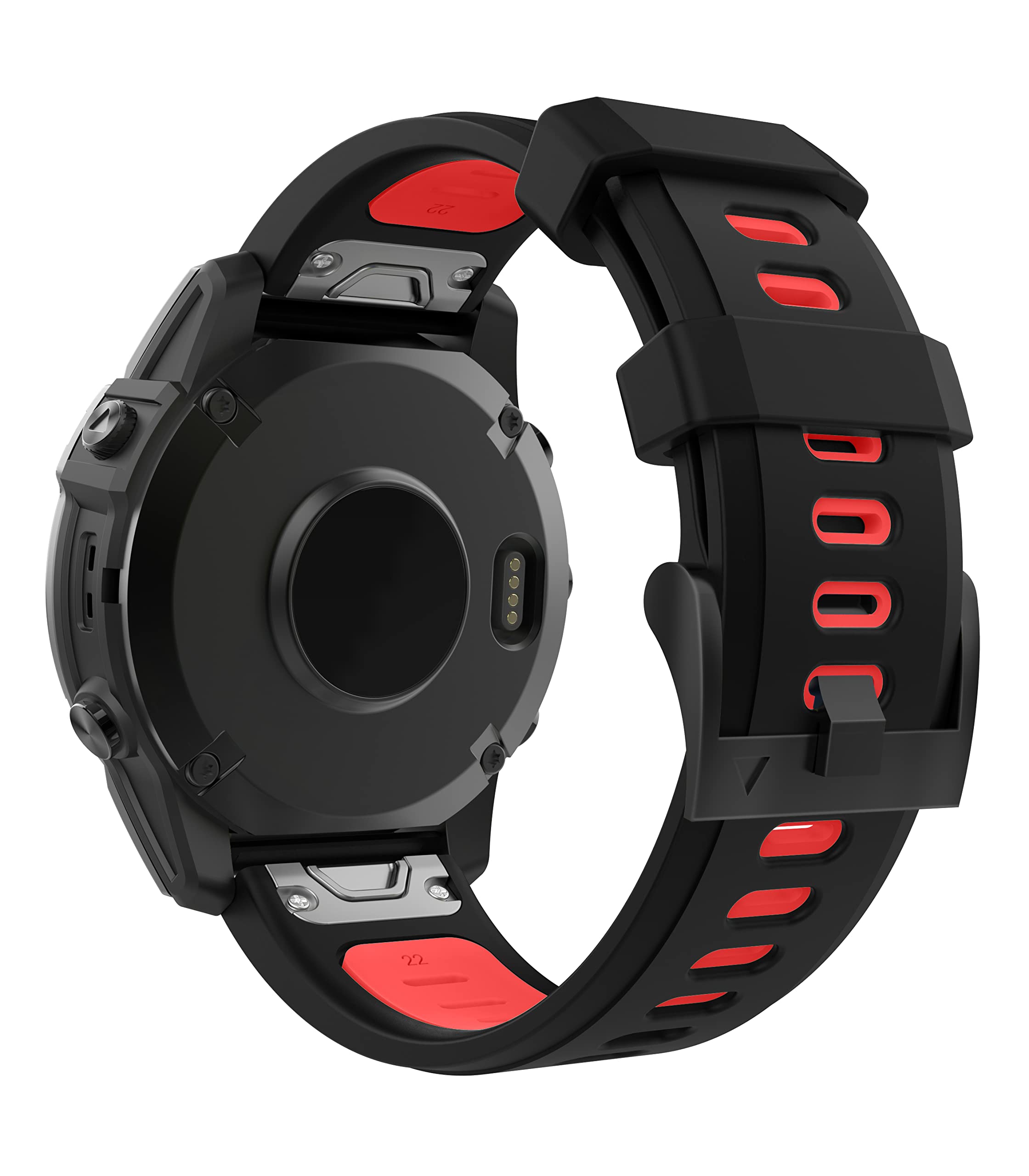 MoKo Watch Strap Compatible with Garmin Fenix 7/7 Pro/6/6 Pro/5/5 Plus/Forerunner 965/955/945/Instinct Solar/Instinct 2, Quick Fit 22mm Soft Silicone Replacement Band Sport Wristband, Black/Red — image 1