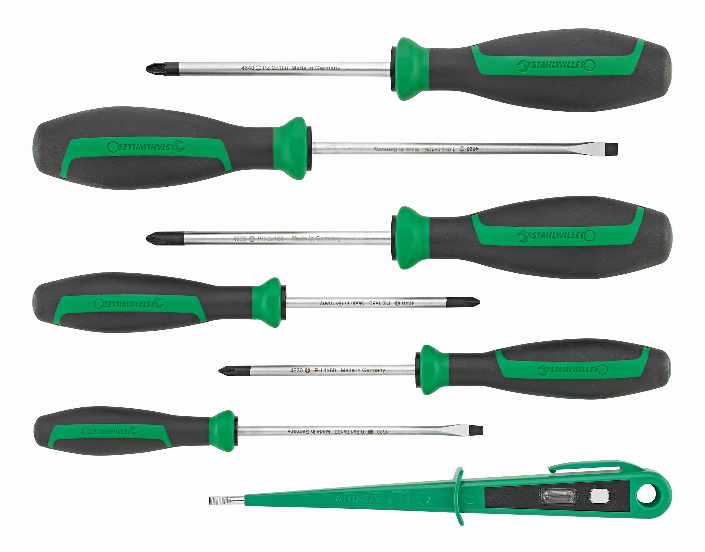 Stahlwille 4698 DRALL+ Screwdriver Set 7 Pieces with Voltage Tester l for Slotted/Phillips Screws (PH, PZ) l 2K Handle l Made in Germany