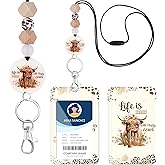 AFRITEE Highland Cow Beaded Lanyard - Teacher Must Haves Back to School Cartoon Cow Lanyard with ID Holder Breakaway Neck ID Badge Holder with Lanyards for Teachers Work Supplies Accessories Gift