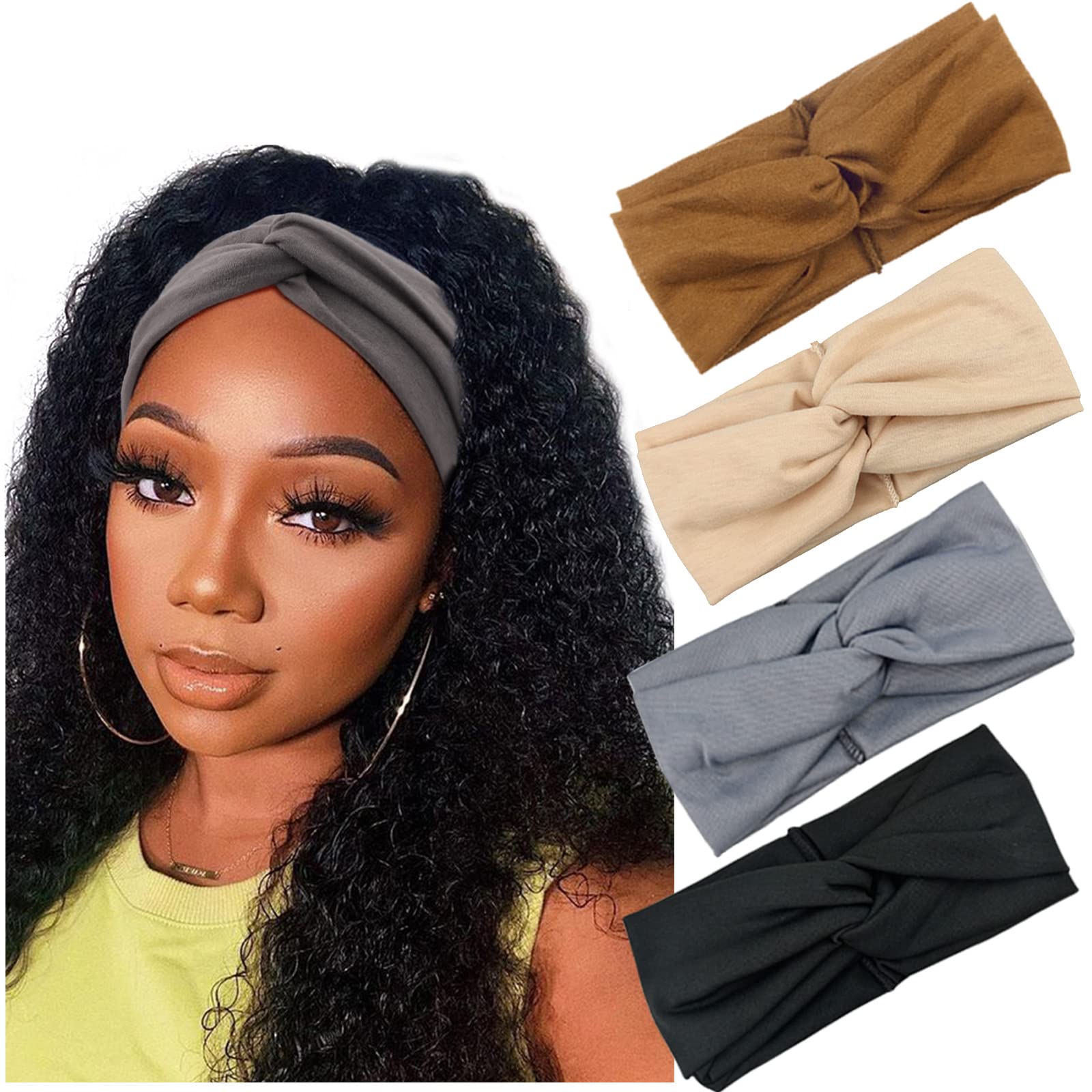 DRESHOW 4 Pack Women Headbands Headwraps Elastic Hair Bands Bows Hair Accessories — image 1