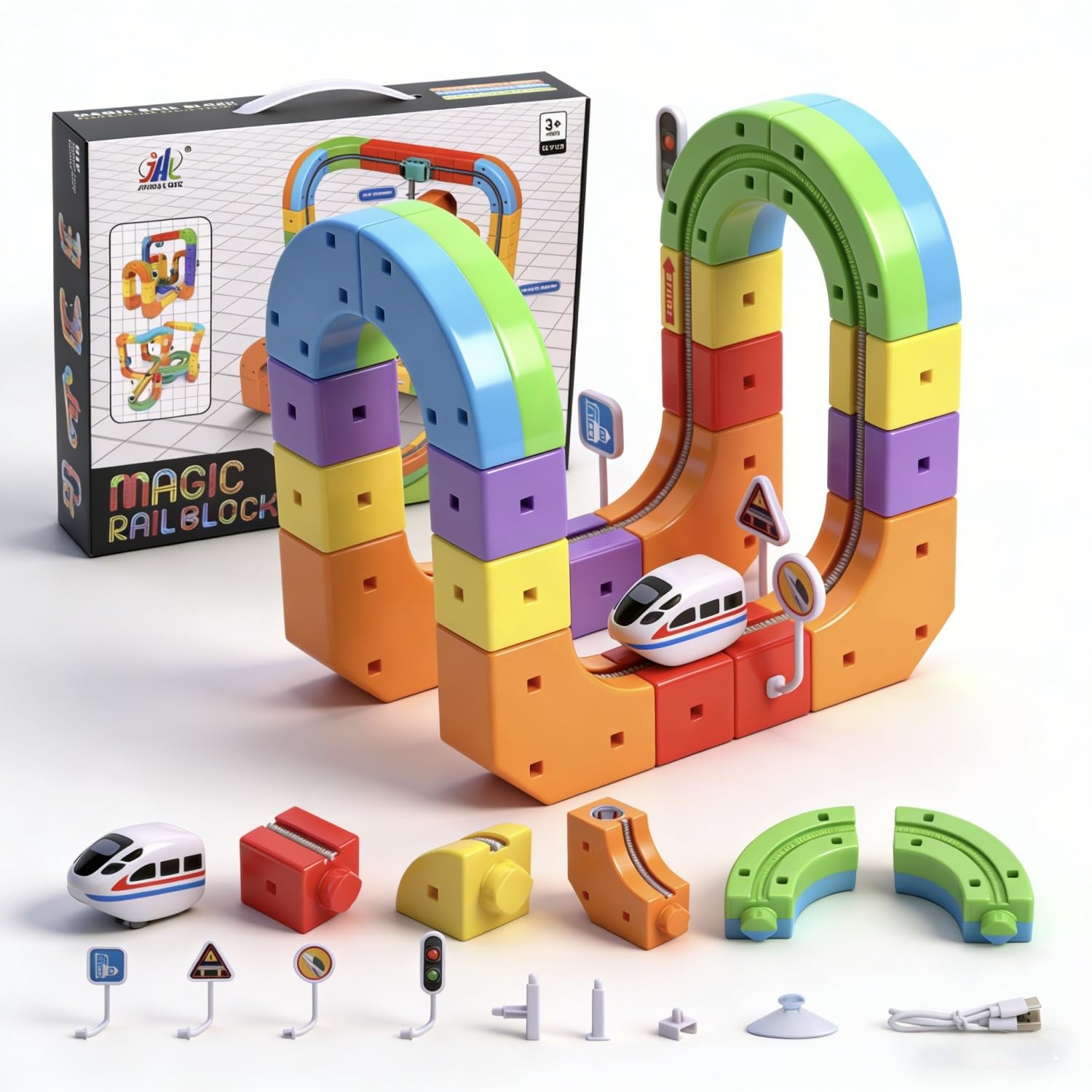 Azazaza Clickrail Electric Train Set, 3D STEM Magic Rail Cube Train Set, Track Fusion Toy with Flexible Building Race Track & Gravity-Defying Train, DIY Cube Track Educational Toy for Boys Girls 3+ — image 1