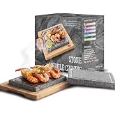 Artestia Steak Stone Grill Set with 2 Natural Steak Stones &amp; 1 Bamboo Tray &ndash; Restaurant-Style Hot Stone Cooking Set for Sizzling Steak, BBQ, Hibachi, Indoor Tabletop Grilling