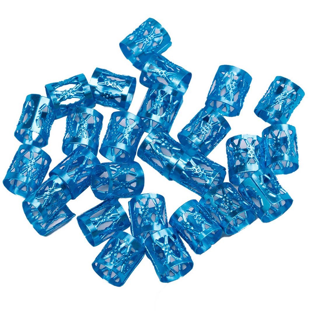 120 Pieces Aluminum Dreadlocks Beads Metal Cuffs Hair Braid Rings Decoration Hair Jewelry (Blue)
