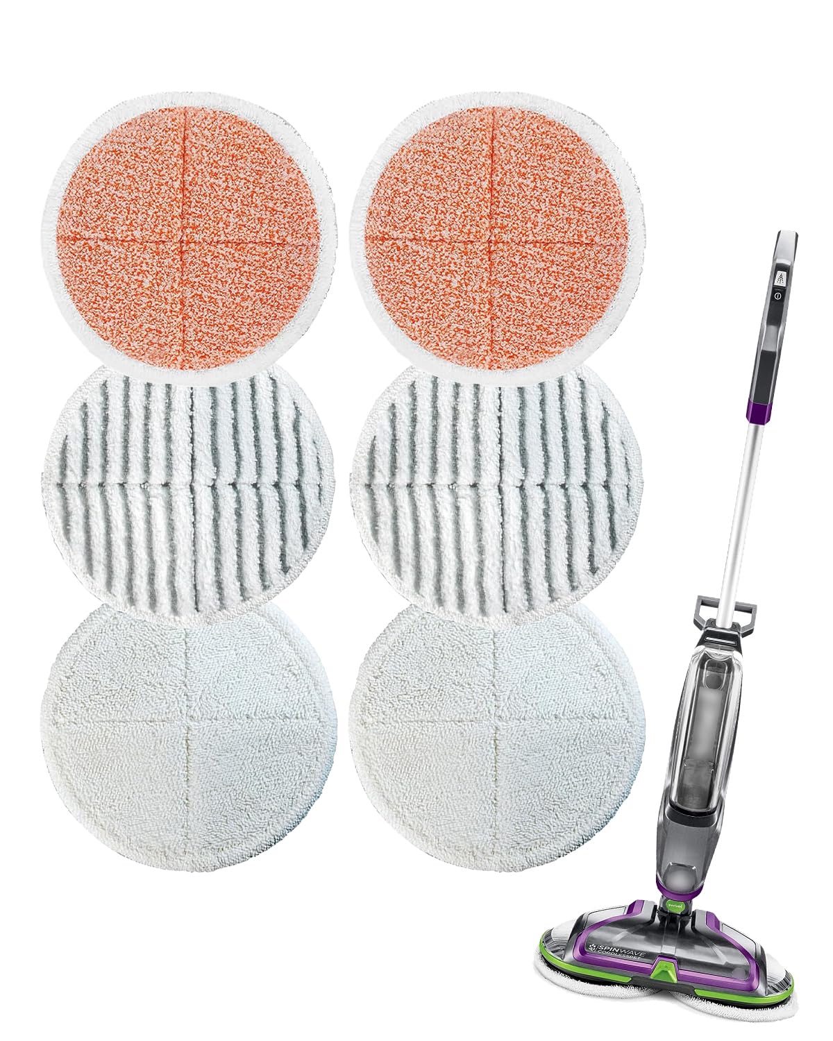 6 Pack Replacement Mop Pads Compatible with Bissell Spinwave Mop: 2124 2039 2039A 2039Q 2039T 2039W 20391 20393 20395 20399 2307 2315A 23157 23159