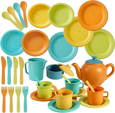 AOLEVA Kids Tea Set Play Kitchen Accessories 35pcs Multicolor Plastic