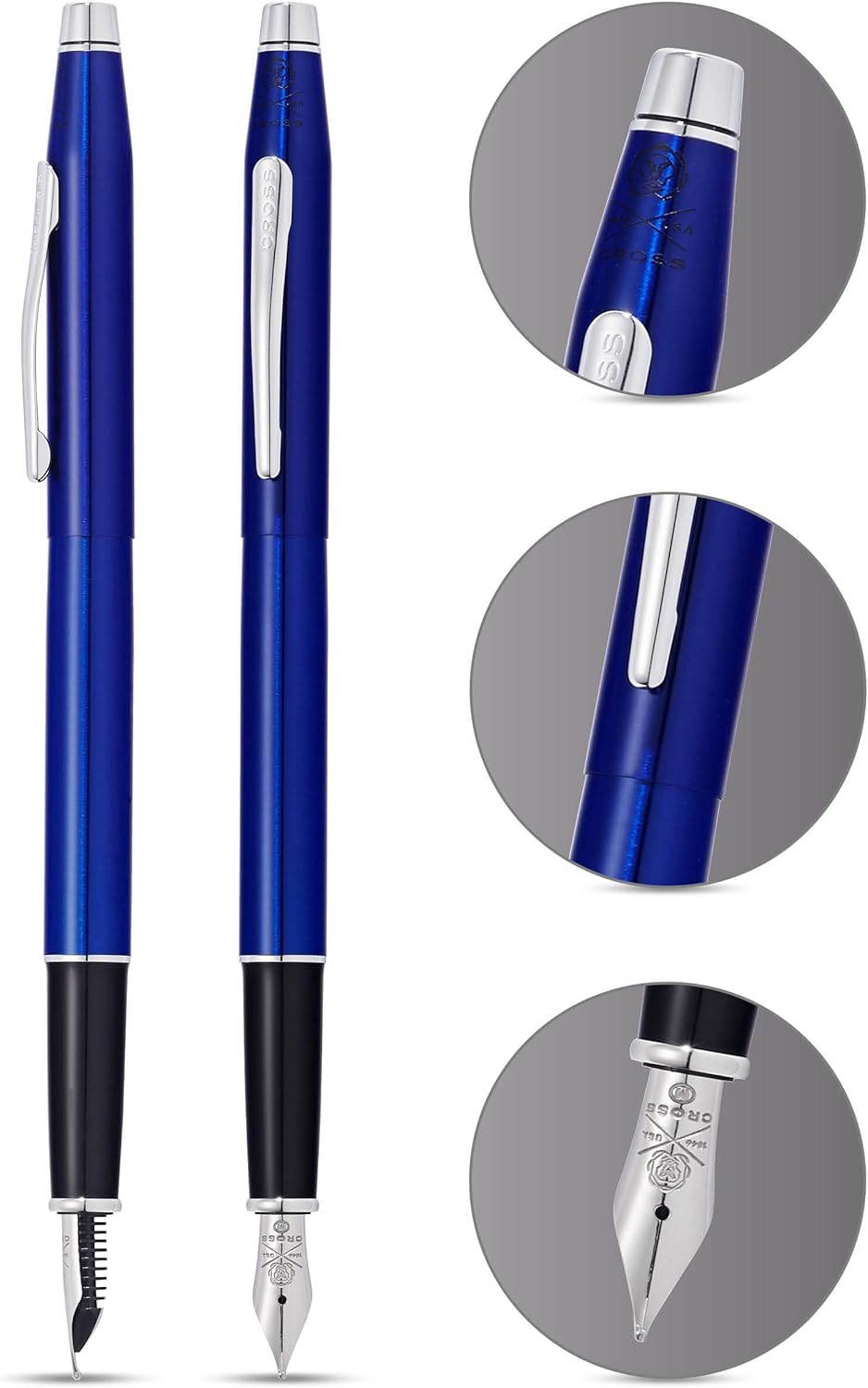 Cross Classic Century Translucent Fountain Pen with Medium Nib - Translucent Blue Lacquer, Blue Lacquer w/ Chrome - Image 3