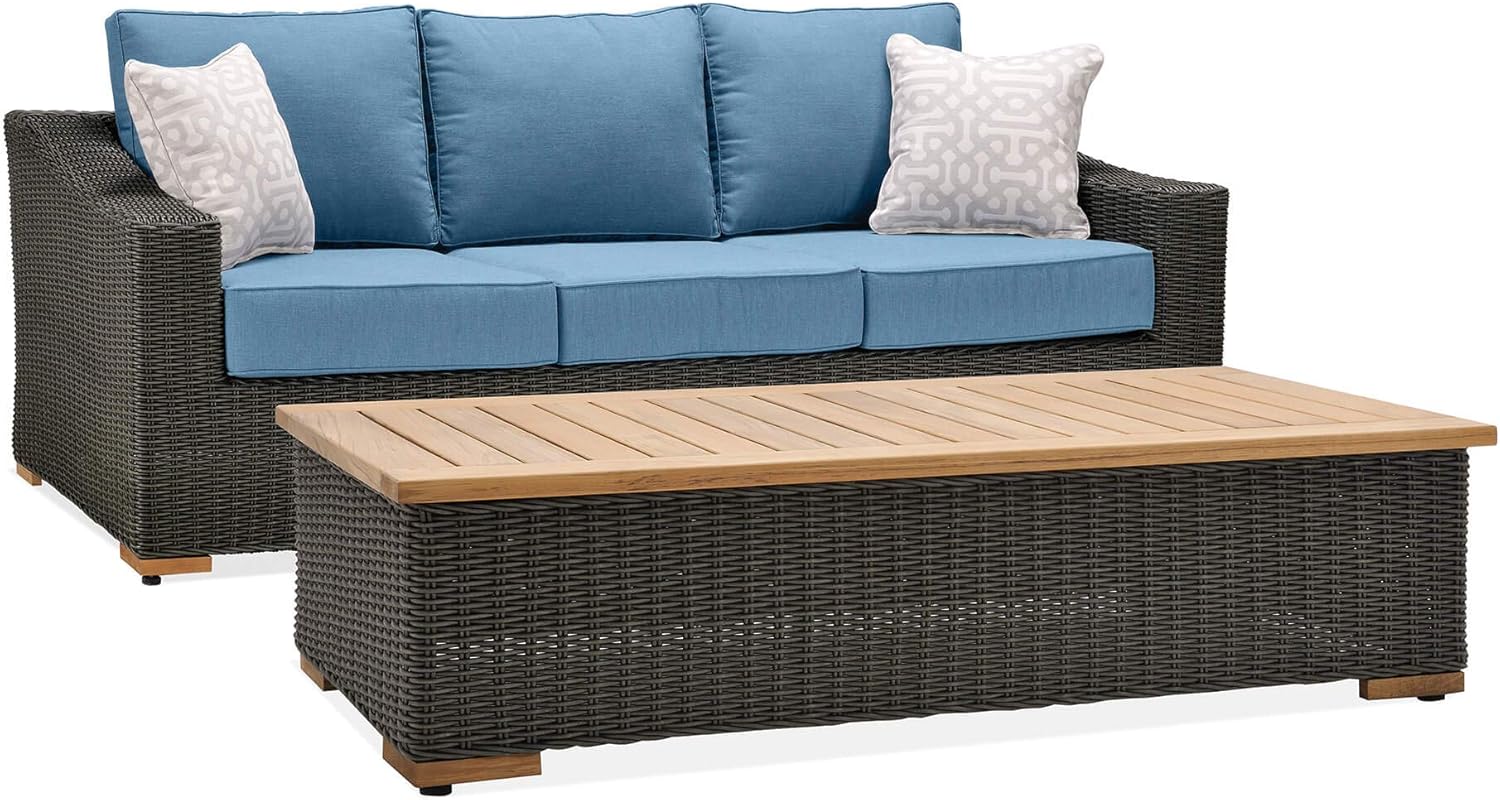 Amazon Com La Z Boy Outdoor Anwb Ct Patio Sofa Set Coffee Table Denim Blue Garden Outdoor