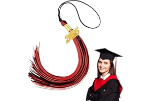 QOIUSO 2025 Red Black Graduation Tassel: Class of 2025 Tassel for Graduation Cap 2025, Charm Cap Decorations, Charm Ceremonies Accessories for Graduates - 1 PCS with Gold Date