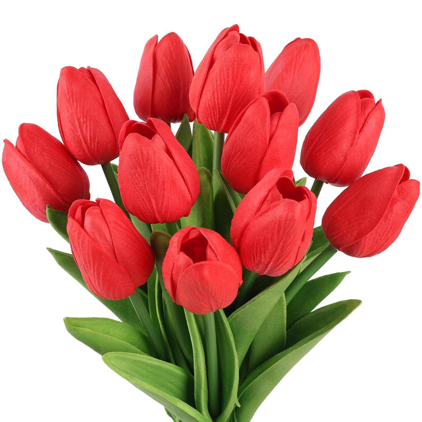 N&T NIETING Artificial Tulips Flowers, 12Pcs Fake Tulip Real Touch Latex Faux Tulips Flowers Bouquet for Wedding Floral Arrangements Party Mother's Day Easter Home Decoration(Red)