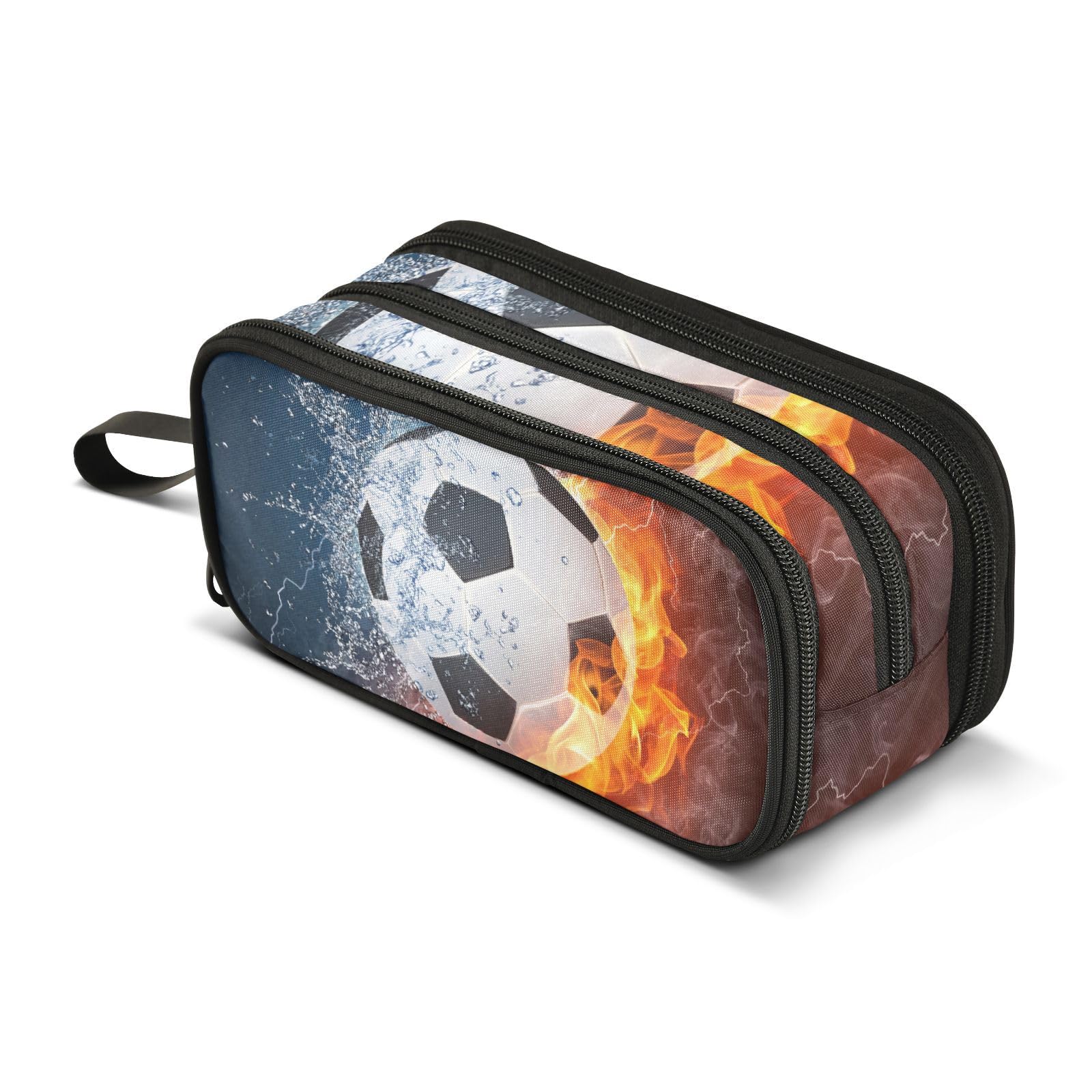 ISAOA Big Capacity Pencil Cases Water and Fire Football Pouch Bag Large Pen Bag Stationery Bag for Girls Boys Adults Student