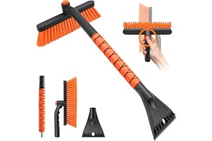 nacena Snow Brush and Ice Scrapers for Car Windshield, Detachable Snow Remover for Cars EVA Foam Grip and Rotatable Brush Head Snow Scraper for Car Trucks SUV, Winter Cars Accessories (Orange)