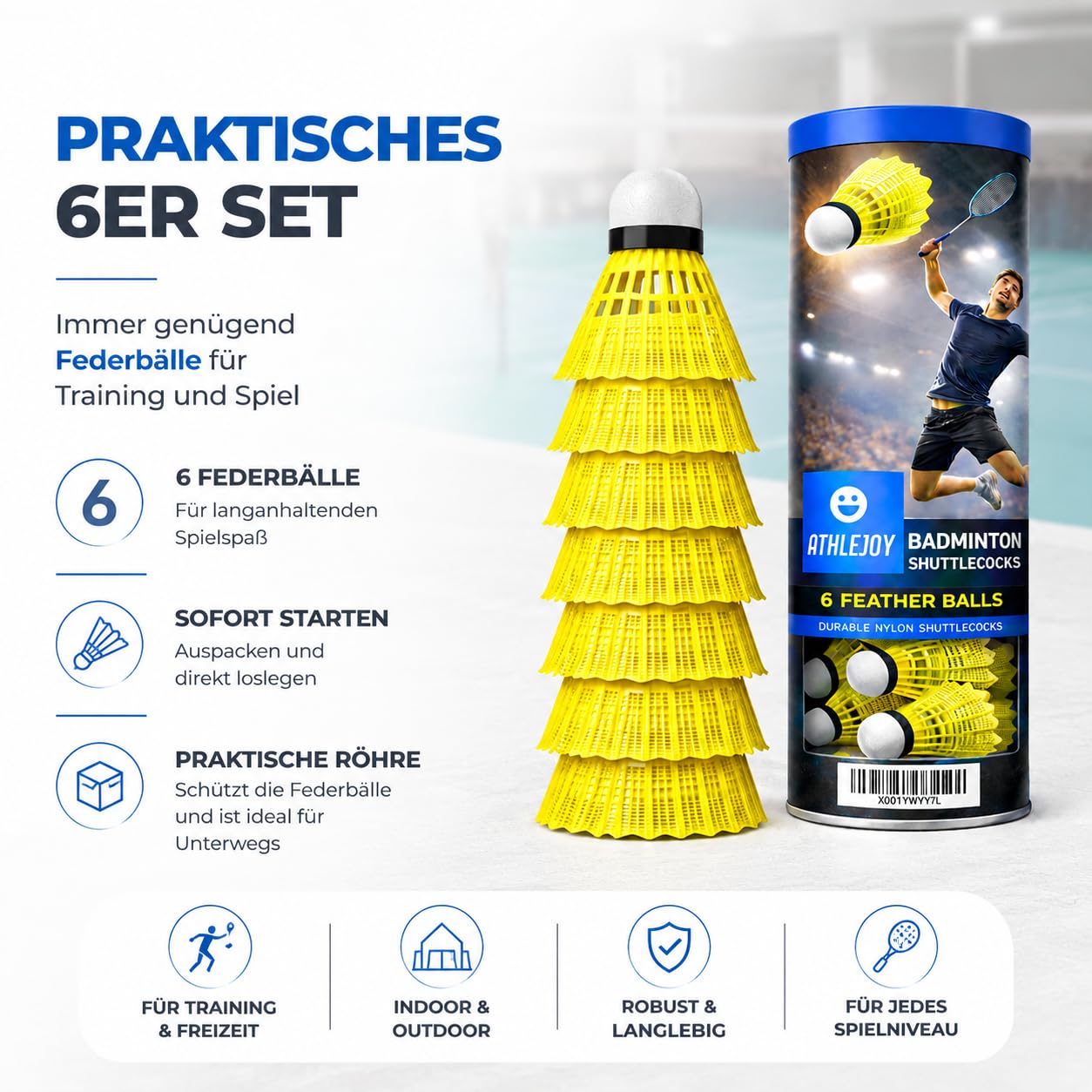6x Badminton Federbälle - Training und Wettkampf - Badmintonbälle für den Einsatz im Freien und in der Halle 3