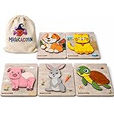 MAGICACORN Wooden Animal Puzzles for Toddlers – Montessori Educational Learning Toys for Preschoolers, Farm Animal Jigsaw Puz