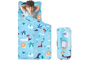 FAINSY Toddler Nap Mat with Pillow and Blanket, 100% Cotton Fabric, 56x20 inch Extra Long, Padded Sleeping mat, for Daycare Preschool Pre-k, Kids Boys Girls Extra Long (Animal Forest)