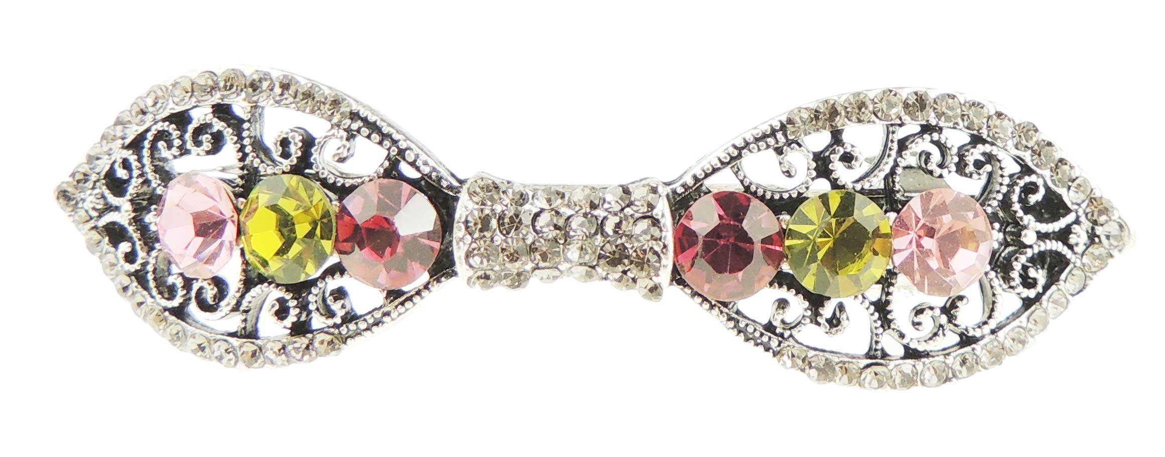 Womens Girls Crystal Rhinestone Diamante Wedding Birthday Party Evening Ponytail Fine Hair Accessories Occasion Barrette Hairpin Grip French Spring Clip SIlver Tone Small Bow (Multicoloured)