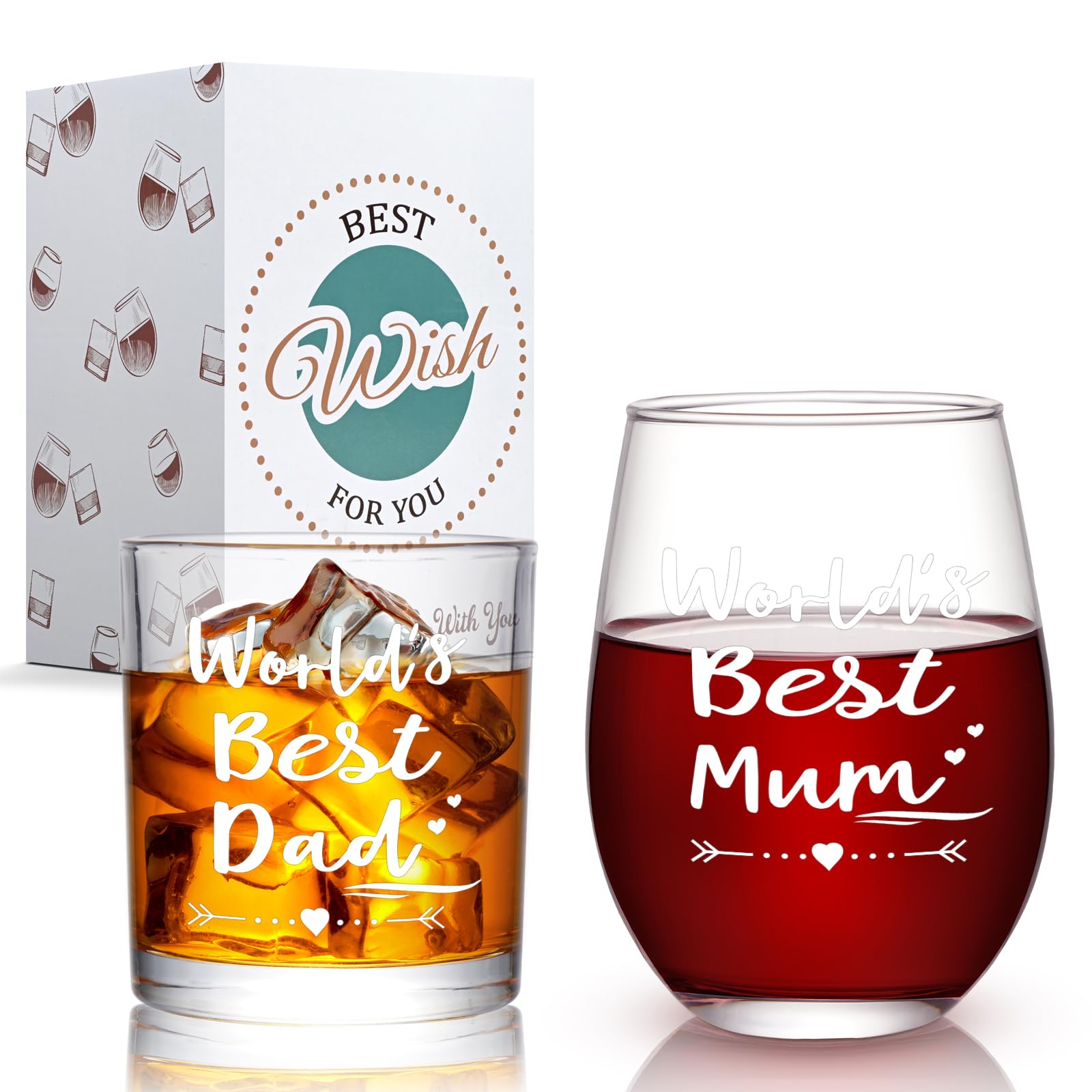 Joymaking Mum & Dad Gifts: Wine & Whiskey Glass Set for Christmas - 17oz