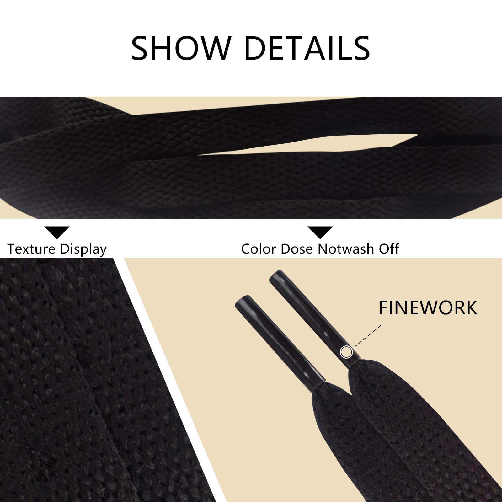 YOLCAR 120cm/47inch Flat Shoe Laces for Sneakers, Sturdy Polyester with Non-Fray Tips, Ideal for Various Wear and Bags, Black