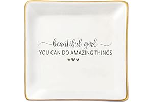 JoycuFF Inspirational Gifts for Beautiful Girl Birthday Thanksgiving Day Ceramic Trinket Dish Tray Christmas Graduation Ring Holder Motivational Gifts for Best Friends Sister Daughter Niece
