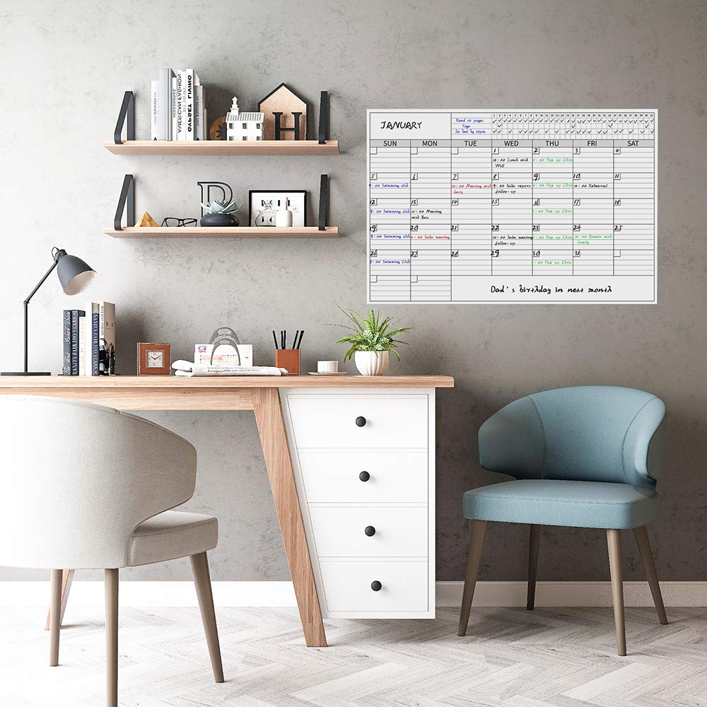 Premium Nano Erase Film Wall Calendar with Goal Tracker - Large 24\