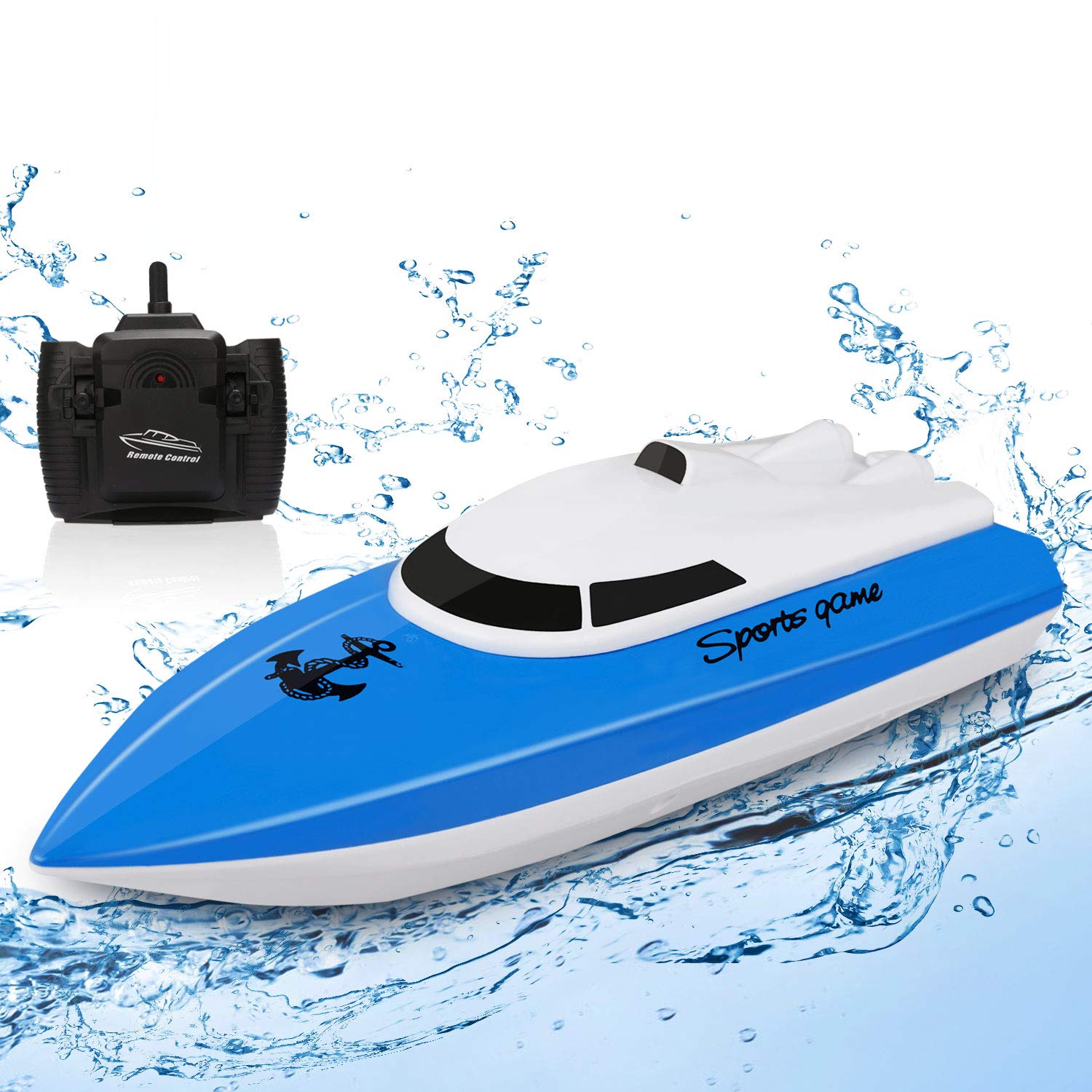 SZJJX RC Boat for Kids, 100+ Mins Play Time Remote Control Boats, 2.4 GHz High Speed Mini RC Racing Boats for Lake/Pool/Pond with 1800mAh Battery, Water Play Toy Gift for Boys&Girls-Blue