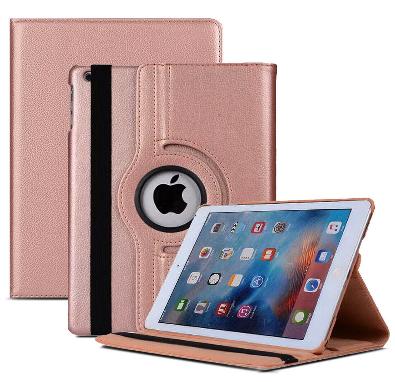 World Biz Rotating Case for iPad 9.7 2018/2017 / iPad Air 2 / iPad Air (9.7'') - 360 Degree Rotation Multi-Angle Viewing Stand, Shockproof PU Leather Book Style Flip Auto Sleep/Wake (Rose Gold)