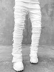 Kodaruber Mens Stacked Jeans Slim Fit Ripped Skinny