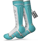 OutdoorMaster Kids Ski Socks, 2/3-Pack Merino Wool Compression Thermal Socks with Boys & Girls, Over The Calf Non-Slip Cuff