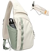 GOLF SUPAGS Sling Crossbody Bag for Men Women Tactical Shoulder Daypack Anti-Theft Cross Body Chest Bags for Casual Travel Hiking Sport Gym Motorcycle (Cream White & Mint Green)