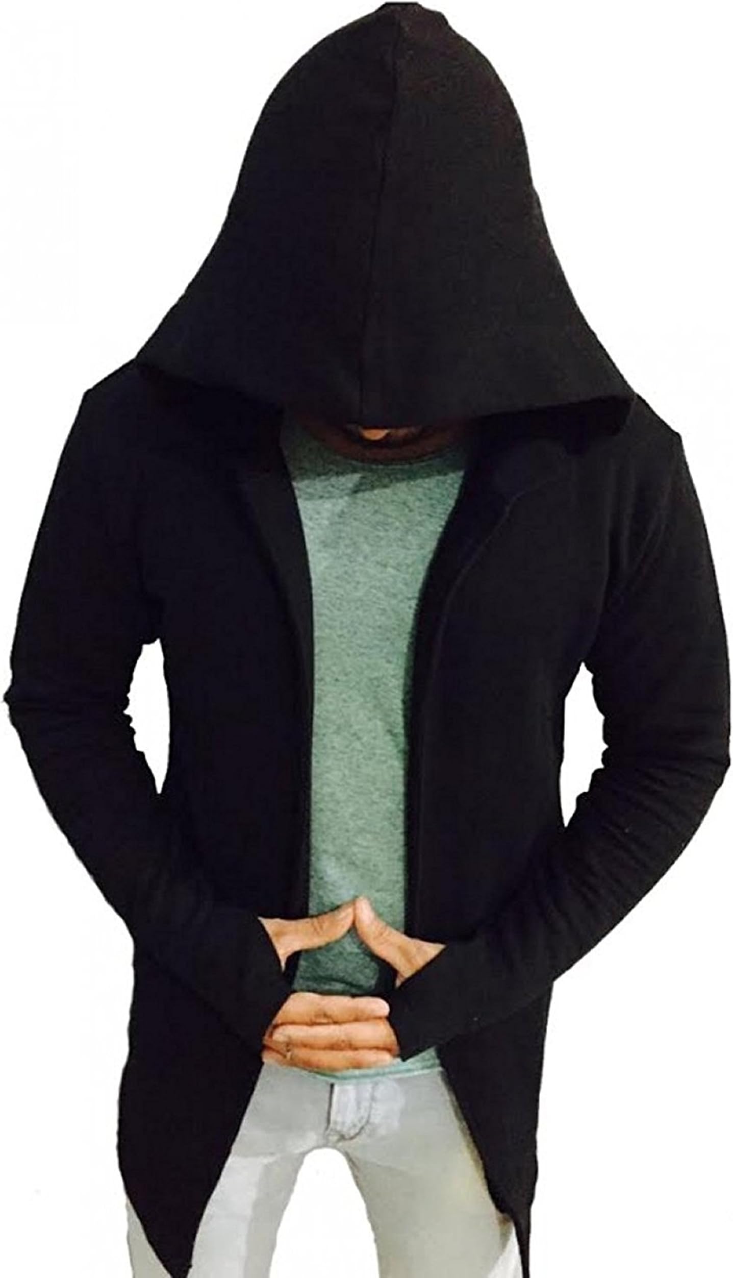PAUSE Black Solid Cotton Hood Slim Fit Full Sleeve Men's Cardigan