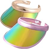 2 Pack Sun Visor Hats Women Men Clip-on Iridescent Clear Sport Outdoor Cap