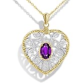 Raneecoco Natural Gemstone Necklace for Women 18K Gold Plated Sterling Silver Two-Tone Tree of Life & Love Heart Pendant Jewelry | Dainty Birthstone Gift For Her Mother Wife