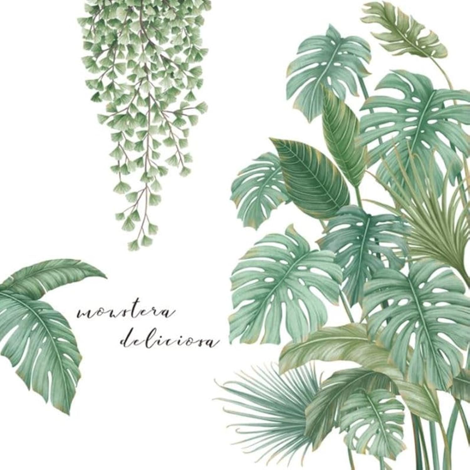 Green Potted Plant Wall Sticker, Detachable Art Vinyl Door Sticker for Bedroom Living Room Office Decoration