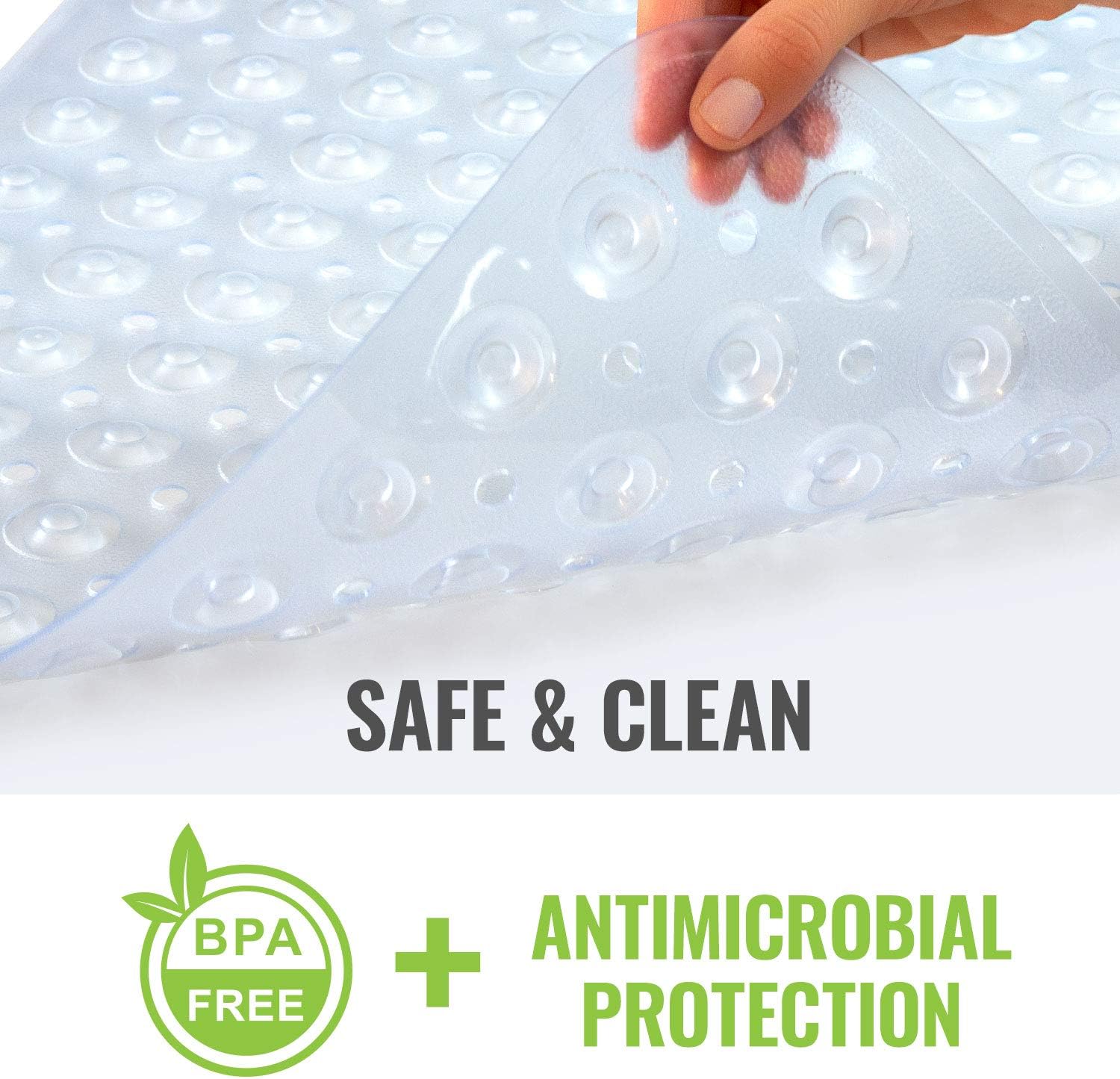 HealthSmart Antimicrobial Bath Mat with Non-Slip Suctions and Drain Holes, Extra Long, Clear: Health & Personal Care